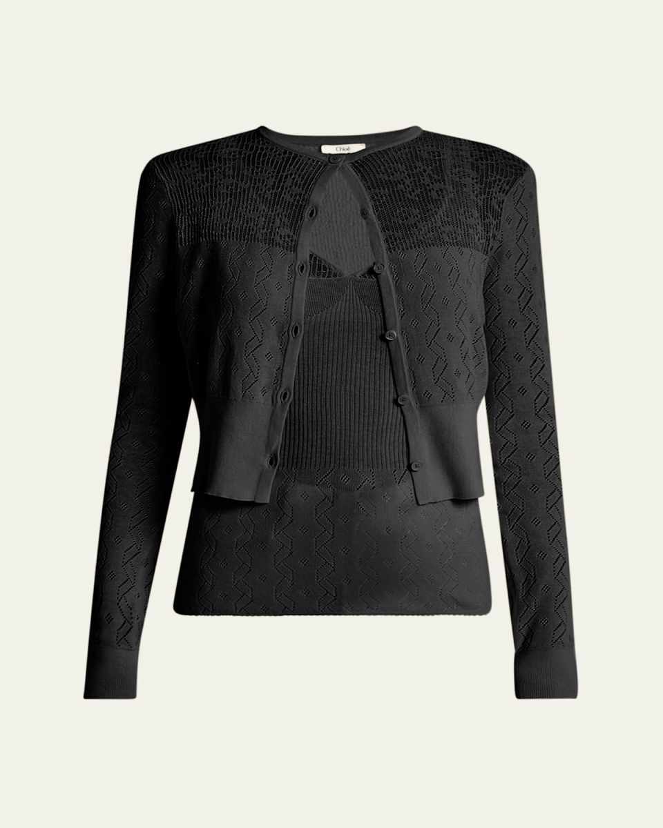 Embroidered Pointelle Cotton Combo Top